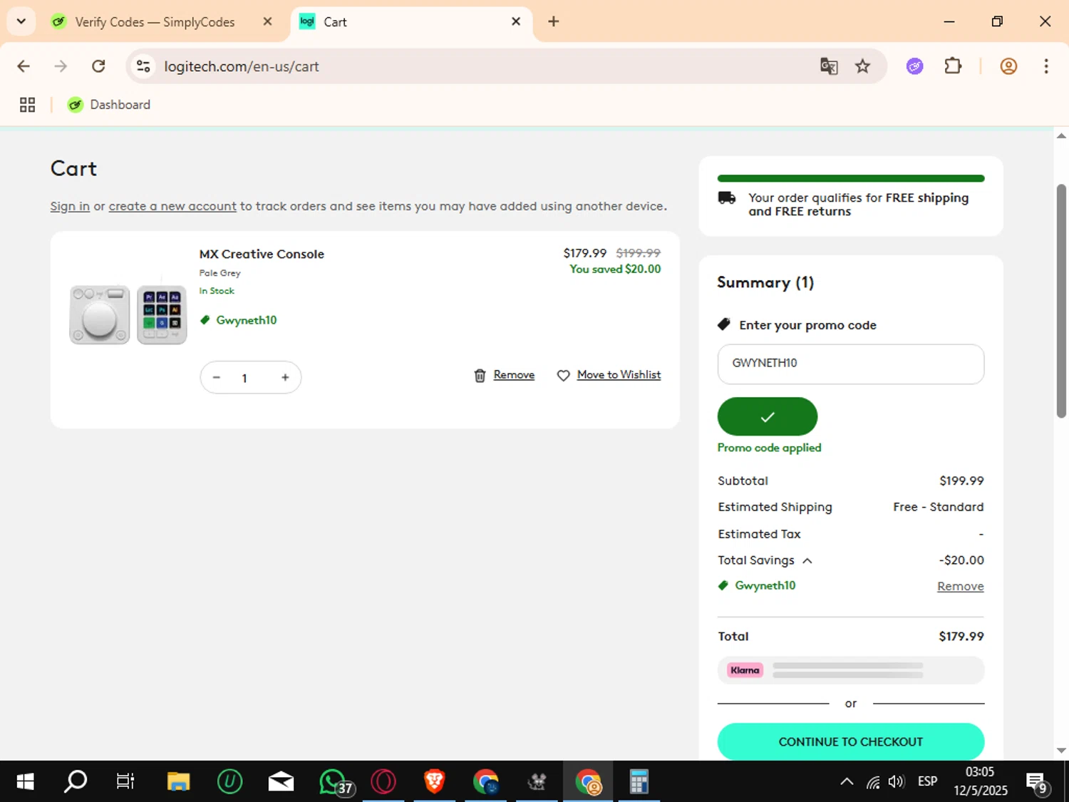 Logitech checkout page showing Logitech promo code box | Screenshot taken by SimplyCodes community member on May 12, 2025