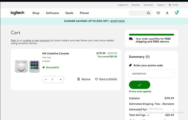 Logitech checkout page showing Logitech promo code box | Screenshot taken by SimplyCodes community member on May 21, 2025