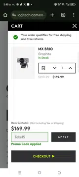 Logitech coupon verification screenshot