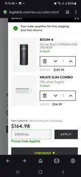 Logitech coupon verification screenshot