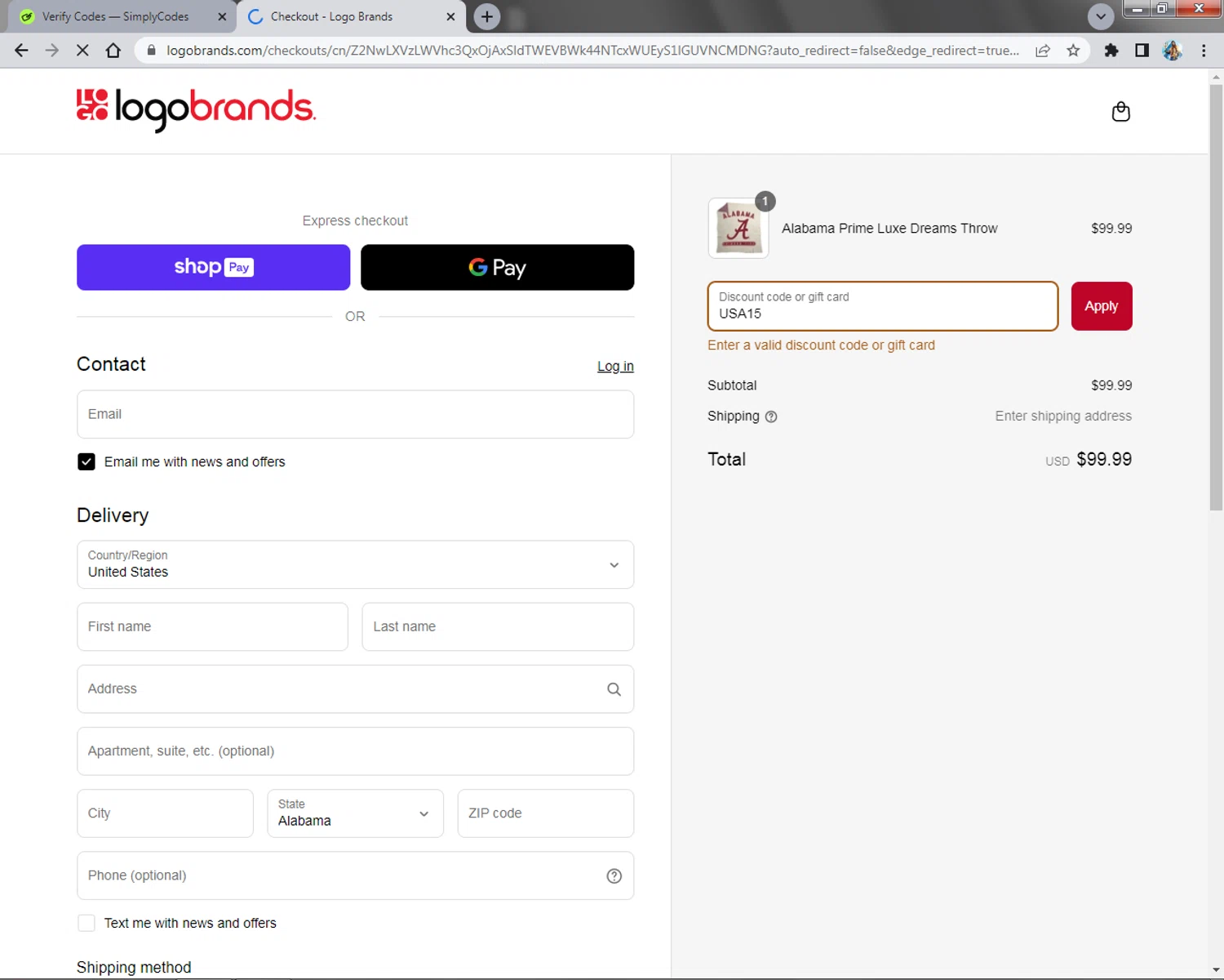 Logo Brands promo code screenshot showing code USA15 applied at Logo Brands checkout page. Uploaded by SimplyCodes community member aquaman on Jun 3, 2025