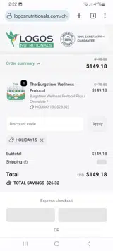 HOLIDAY15 coupon verification screenshot