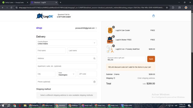 LogOX checkout page showing LogOX discount code box | Screenshot taken by SimplyCodes community member on Aug 29, 2025