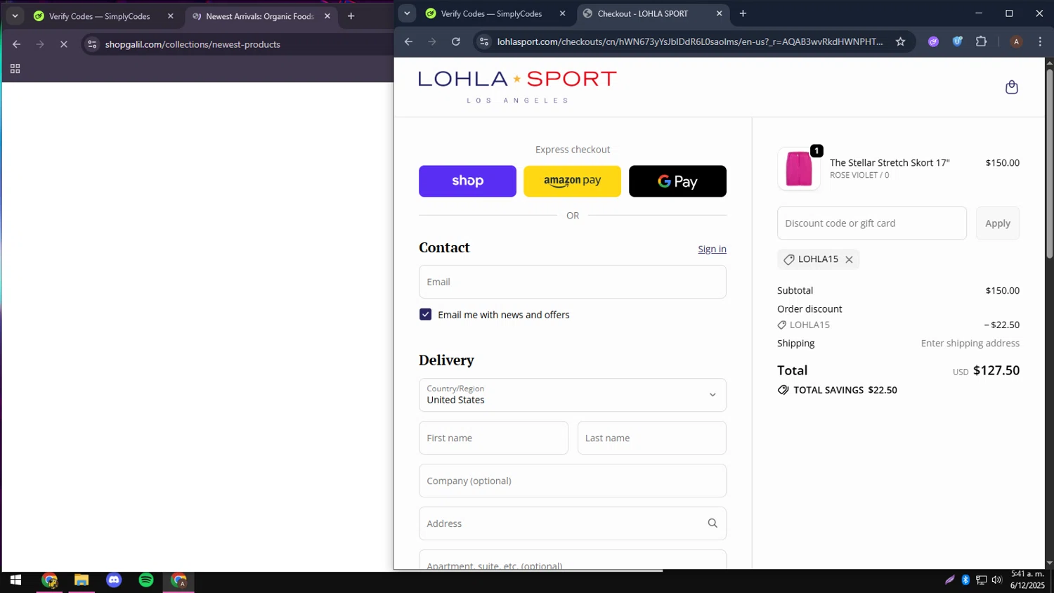 LOHLA Sport promo code screenshot showing code LOHLA15 applied at LOHLA Sport checkout page. Uploaded by SimplyCodes community member andressssssa on Dec 6, 2025