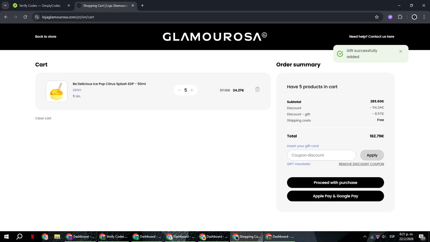 Loja Glamourosa checkout page showing Loja Glamourosa discount code box | Screenshot taken by SimplyCodes community member on Feb 22, 2026