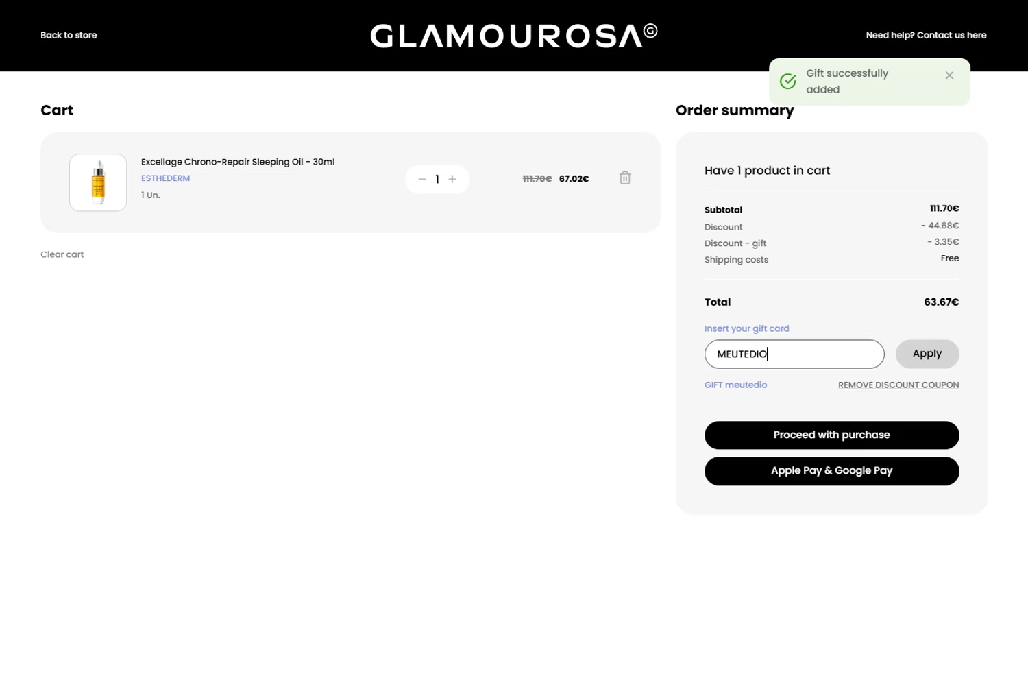 Loja Glamourosa discount code screenshot showing code MEUTEDIO applied at Loja Glamourosa checkout page. Uploaded by SimplyCodes community member ivantorres on Jul 17, 2025