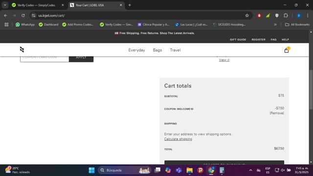 LOJEL checkout page showing LOJEL coupon code box | Screenshot taken by SimplyCodes community member on Mar 31, 2025