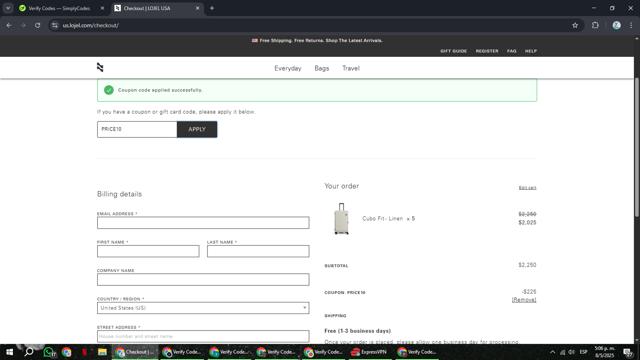 LOJEL checkout page showing LOJEL coupon code box | Screenshot taken by SimplyCodes community member on May 8, 2025