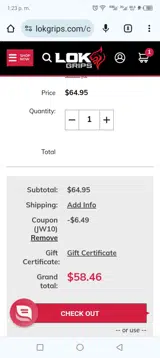 LOK Grips coupon verification screenshot