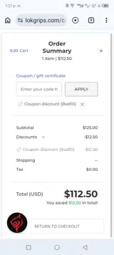 LOK Grips coupon verification screenshot