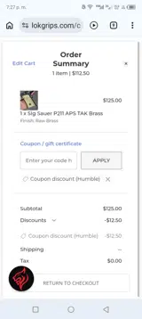 LOK Grips coupon verification screenshot