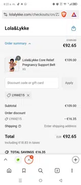 LYKKE15 coupon verification screenshot