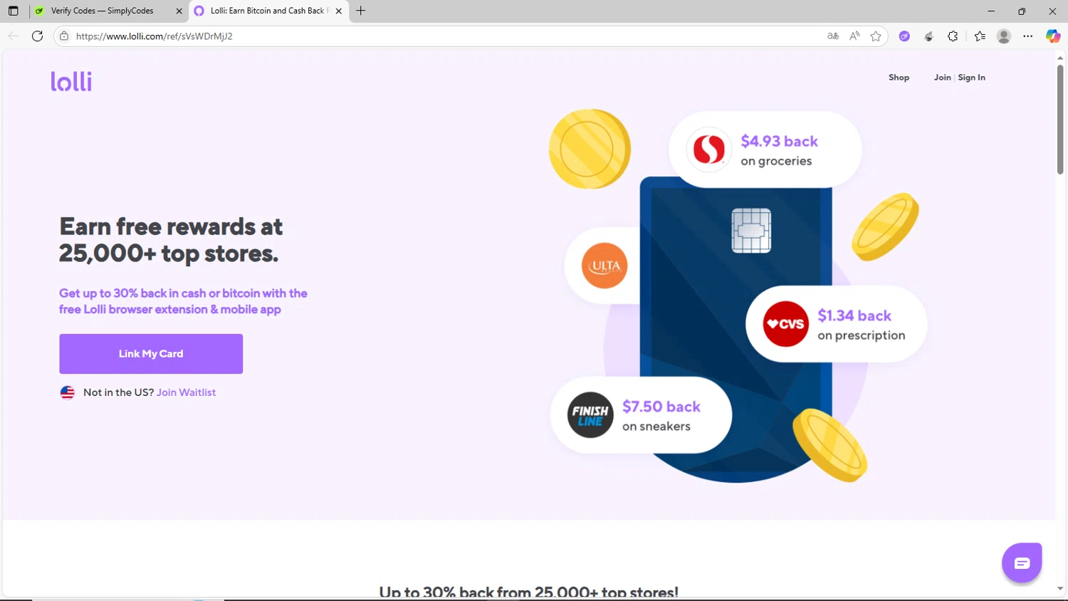 Lolli promo code screenshot showing code sVsWDrMjJ2 applied at Lolli checkout page. Uploaded by SimplyCodes community member CrownShopper2899 on Jul 7, 2025