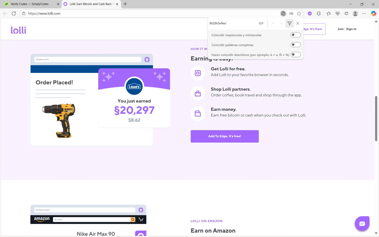 Lolli promo code screenshot showing code 8hZ8h5eNwJ applied at Lolli checkout page. Uploaded by SimplyCodes community member juan1702 on Sep 27, 2025