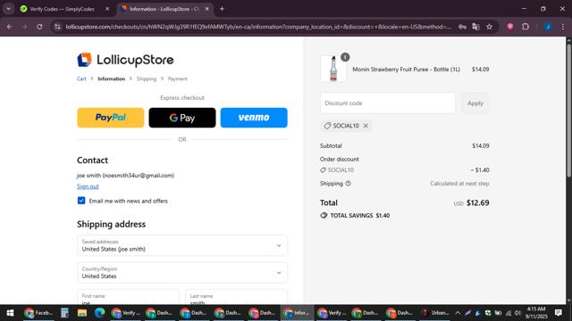 LollicupStore checkout page showing LollicupStore discount code box | Screenshot taken by SimplyCodes community member on Sep 11, 2025