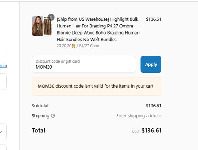 Lolly Hair checkout page showing Lolly Hair discount code box | Screenshot taken by SimplyCodes community member on Sep 9, 2025