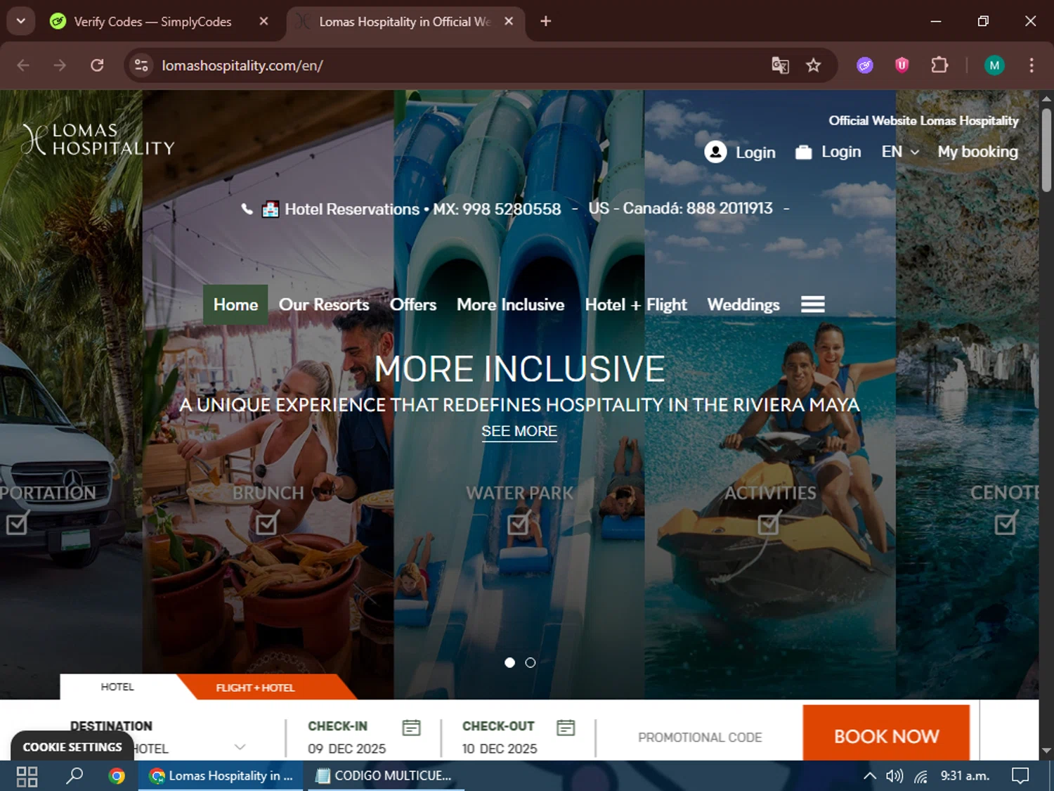 Lomas Hospitality promo code screenshot showing code HOLIDAYLH applied at Lomas Hospitality checkout page. Uploaded by SimplyCodes community member GleynnethR on Dec 9, 2025