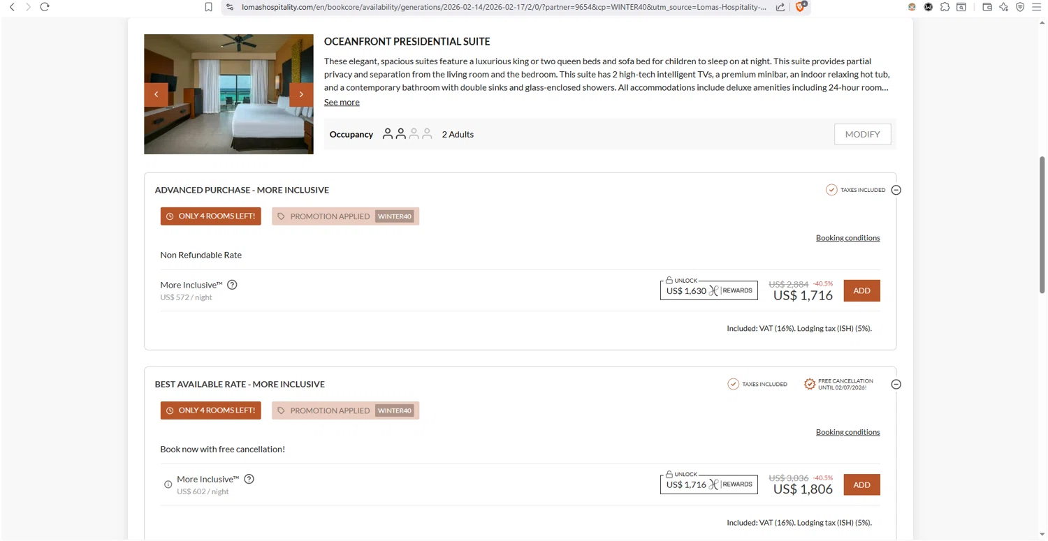 Lomas Hospitality promo code screenshot showing code WINTER40 applied at Lomas Hospitality checkout page. Uploaded by SimplyCodes community member dayselis15 on Dec 23, 2025