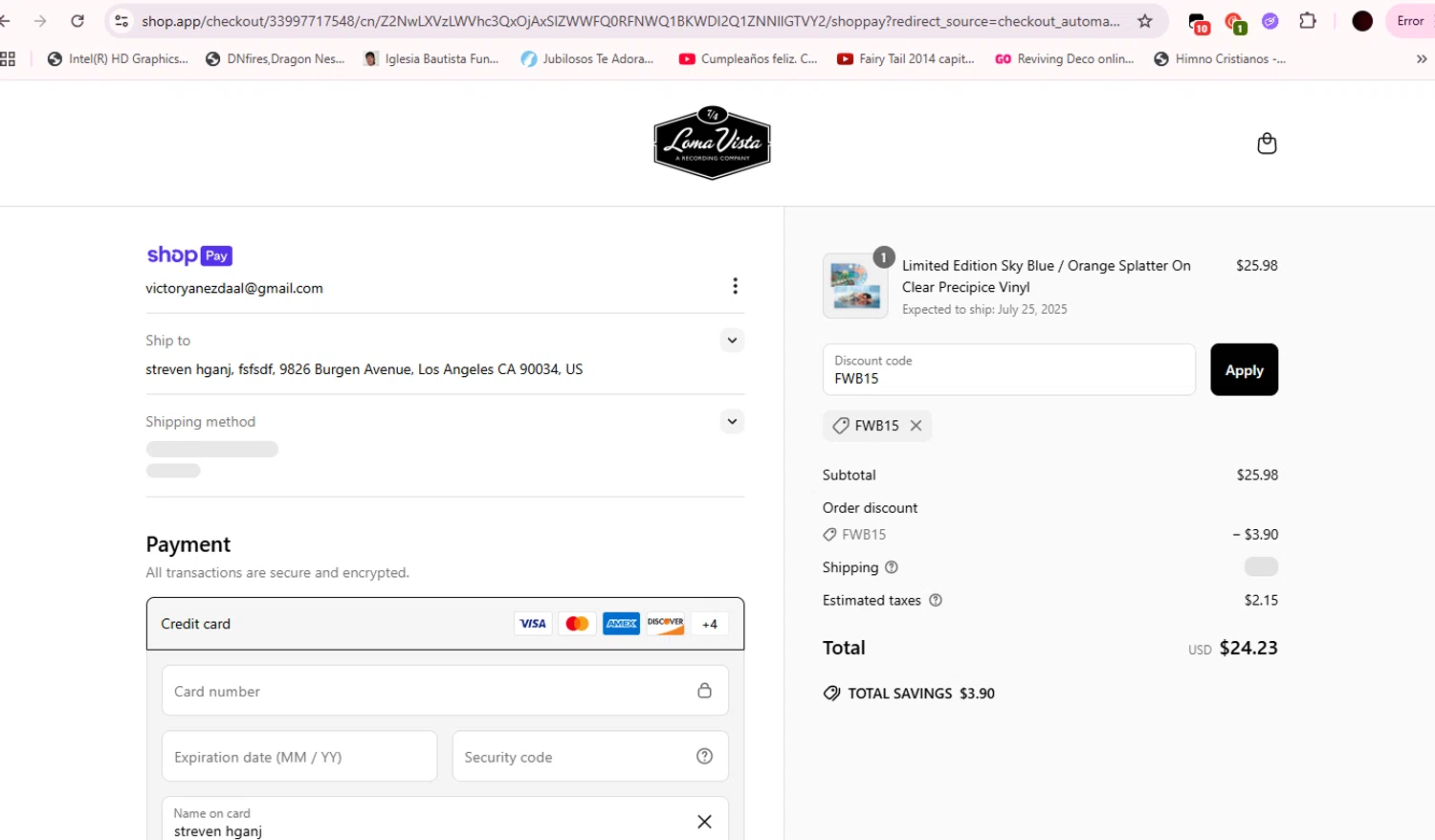 Loma Vista Recordings checkout page showing Loma Vista Recordings discount code box | Screenshot taken by SimplyCodes community member on May 22, 2025