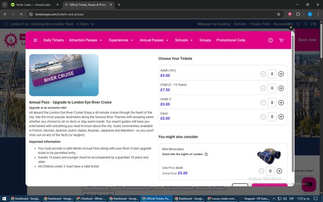London Eye checkout page showing London Eye promo code box | Screenshot taken by SimplyCodes community member on Jun 4, 2025