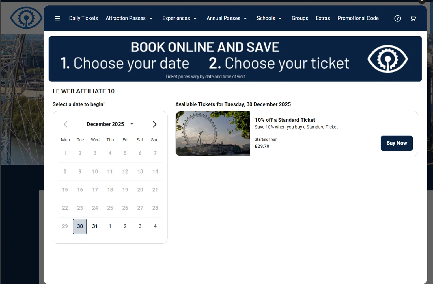 London Eye promo code screenshot showing code VC10OFF applied at London Eye checkout page. Uploaded by SimplyCodes community member PrimeMaverick5747 on Dec 30, 2025