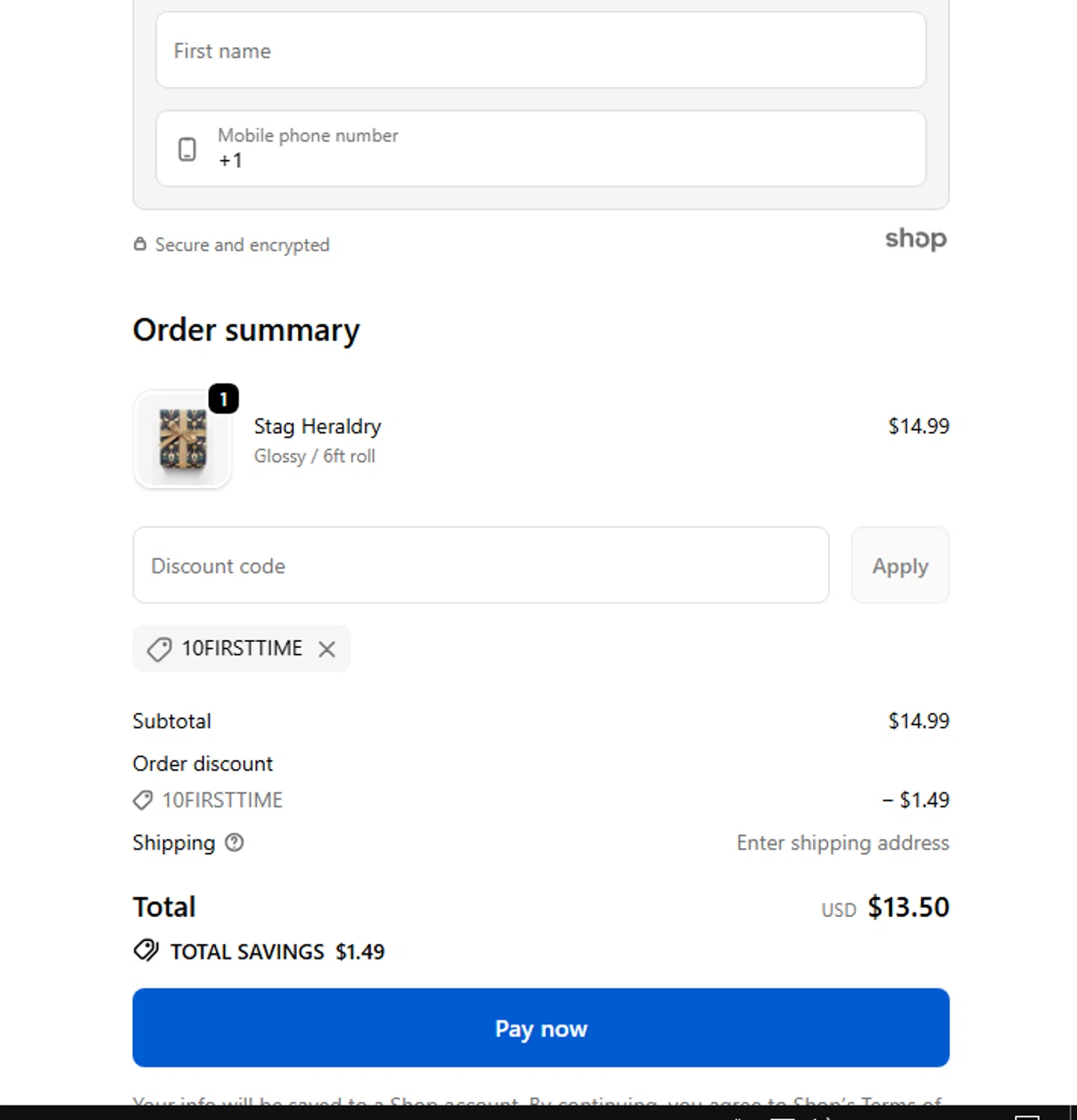 London Penny promo code screenshot showing code 10FIRSTTIME applied at London Penny checkout page. Uploaded by SimplyCodes community member Cintirivero on Oct 4, 2025
