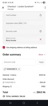 Sunshine10 coupon verification screenshot