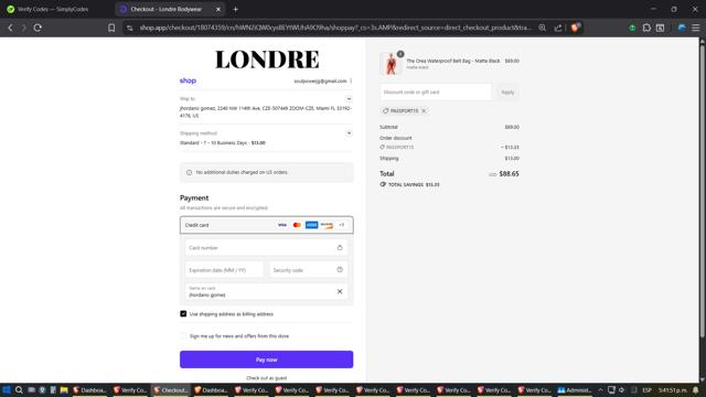 Londre Bodywear checkout page showing Londre Bodywear promo code box | Screenshot taken by SimplyCodes community member on Sep 7, 2025