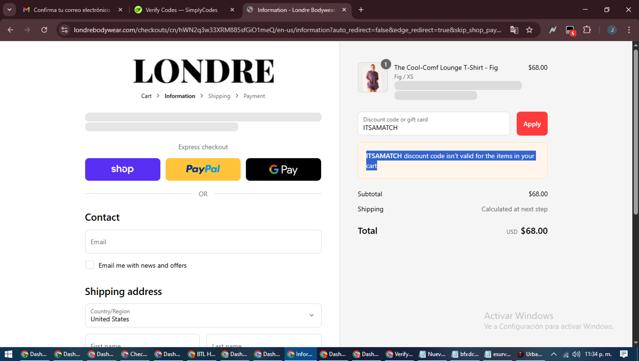 Londre Bodywear checkout page showing Londre Bodywear promo code box | Screenshot taken by SimplyCodes community member on Sep 11, 2025