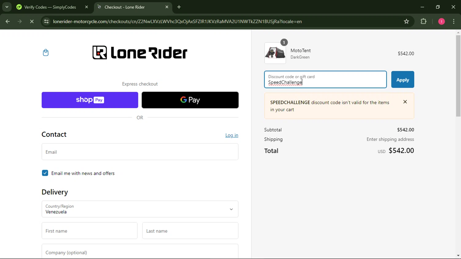 LONE RIDER checkout page showing LONE RIDER discount code box | Screenshot taken by SimplyCodes community member on Apr 15, 2024