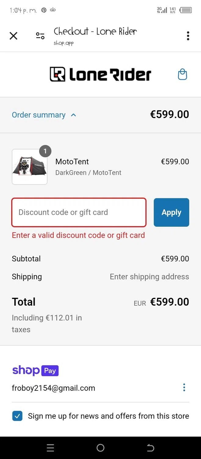 LONE RIDER discount code screenshot showing code SpeedChallenge applied at LONE RIDER checkout page. Uploaded by SimplyCodes community member yubligil on Feb 23, 2025
