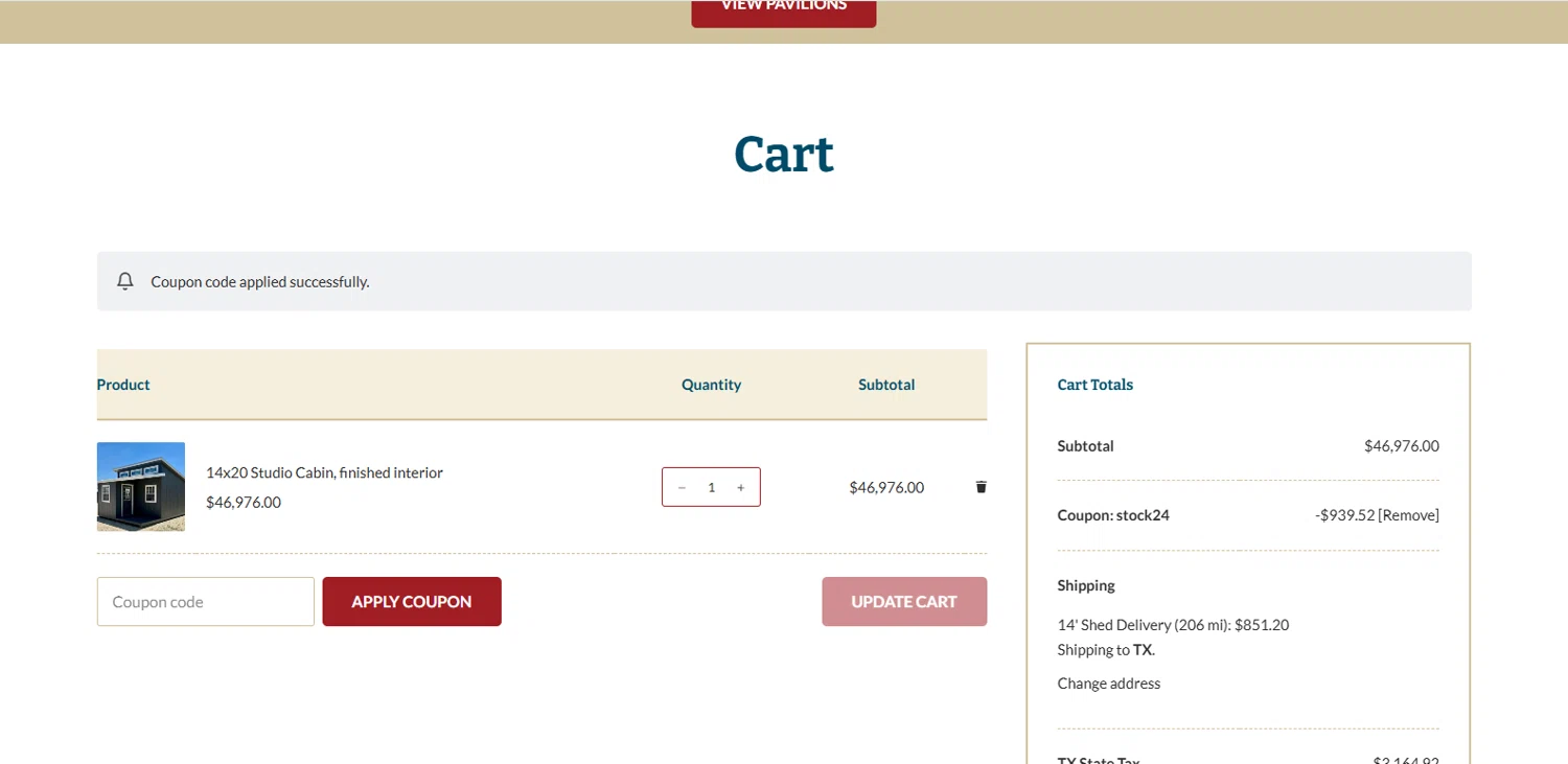 Lone Star Structures checkout page showing Lone Star Structures promo code box | Screenshot taken by SimplyCodes community member on Mar 30, 2025