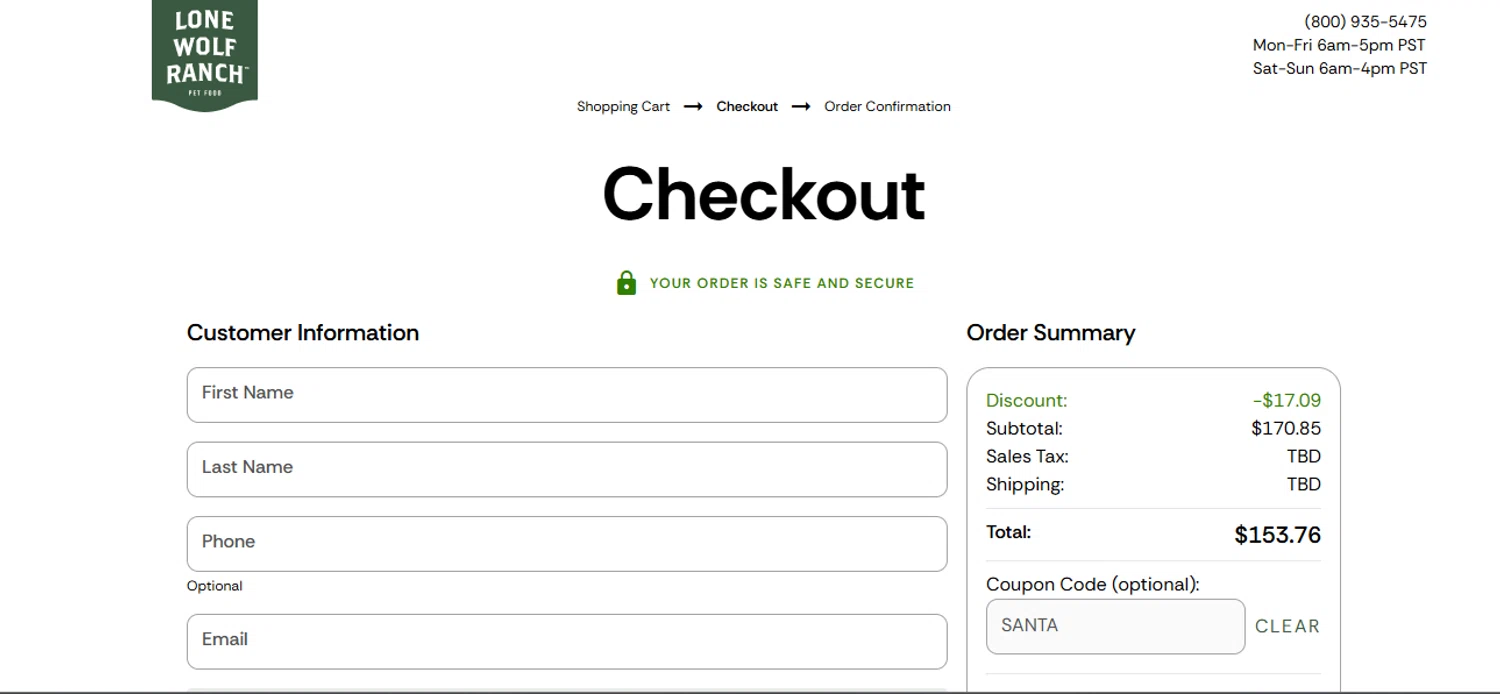 Lone Wolf Ranch coupon code screenshot showing code SANTA applied at Lone Wolf Ranch checkout page. Uploaded by SimplyCodes community member armalissolorzano1 on Dec 15, 2025