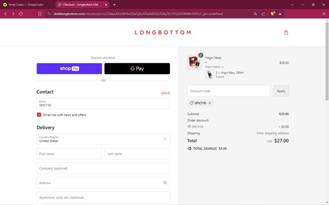 Longbottom & Co checkout page showing Longbottom & Co promo code box | Screenshot taken by SimplyCodes community member on May 28, 2024