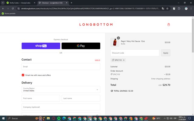 Longbottom & Co checkout page showing Longbottom & Co promo code box | Screenshot taken by SimplyCodes community member on Sep 21, 2024