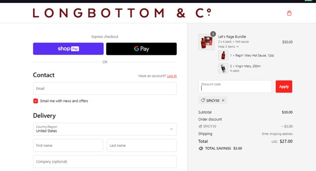 Longbottom & Co checkout page showing Longbottom & Co promo code box | Screenshot taken by SimplyCodes community member on Feb 2, 2024