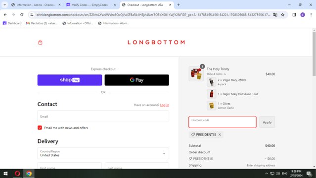Longbottom & Co checkout page showing Longbottom & Co promo code box | Screenshot taken by SimplyCodes community member on Feb 19, 2024