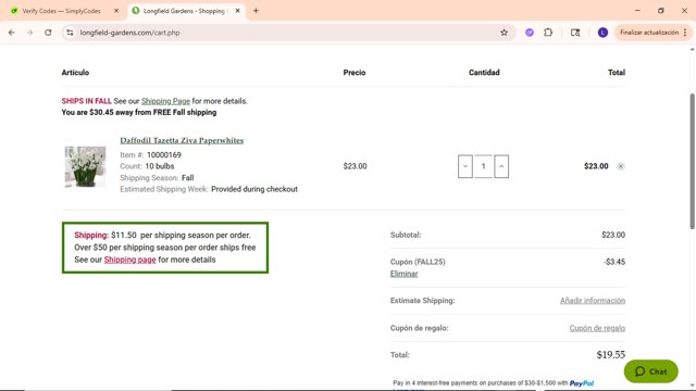 Longfield Gardens checkout page showing Longfield Gardens coupon code box | Screenshot taken by SimplyCodes community member on Jul 21, 2025