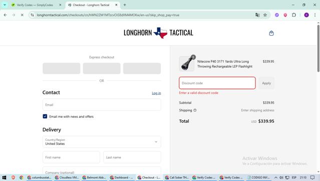Longhorn Tactical checkout page showing Longhorn Tactical coupon code box | Screenshot taken by SimplyCodes community member on Sep 4, 2025