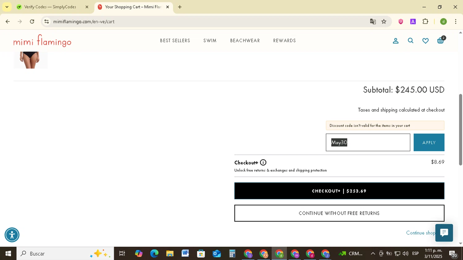Longitude discount code screenshot showing code May30 applied at Longitude checkout page. Uploaded by SimplyCodes community member SavingsSentinel833 on Nov 3, 2025