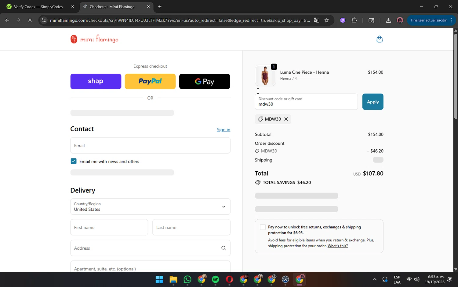Longitude discount code screenshot showing code mdw30 applied at Longitude checkout page. Uploaded by SimplyCodes community member ShrewdPilot3521 on Oct 19, 2025