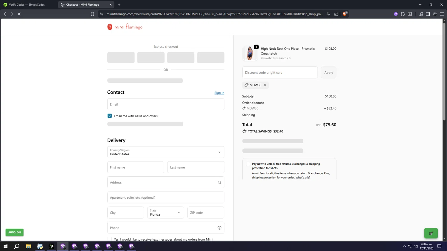 Longitude discount code screenshot showing code mdw30 applied at Longitude checkout page. Uploaded by SimplyCodes community member ooooooooooooooooooo on Nov 17, 2025