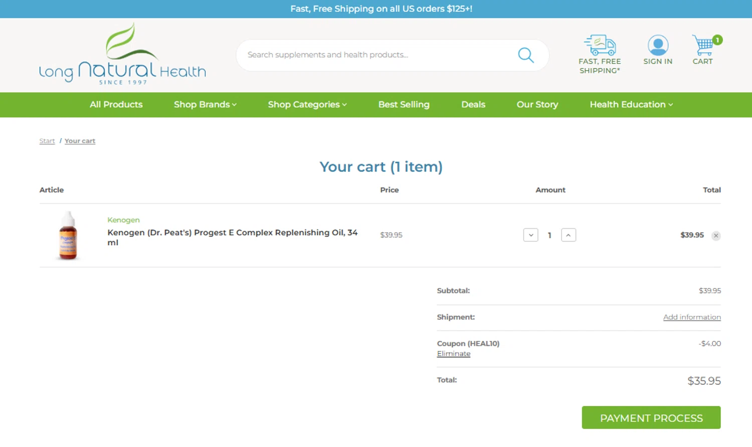 Long Natural Health coupon code screenshot showing code HEAL10 applied at Long Natural Health checkout page. Uploaded by SimplyCodes community member gilbertrondon on Oct 30, 2025