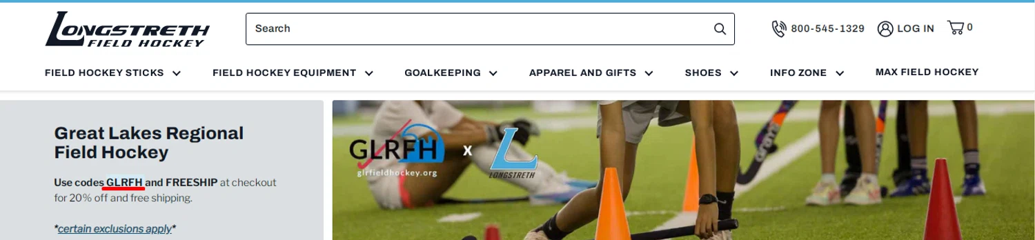 Longstreth.com coupon code screenshot showing code GLRFH applied at Longstreth.com checkout page. Uploaded by SimplyCodes community member RonaldAcunaJr on Nov 2, 2025