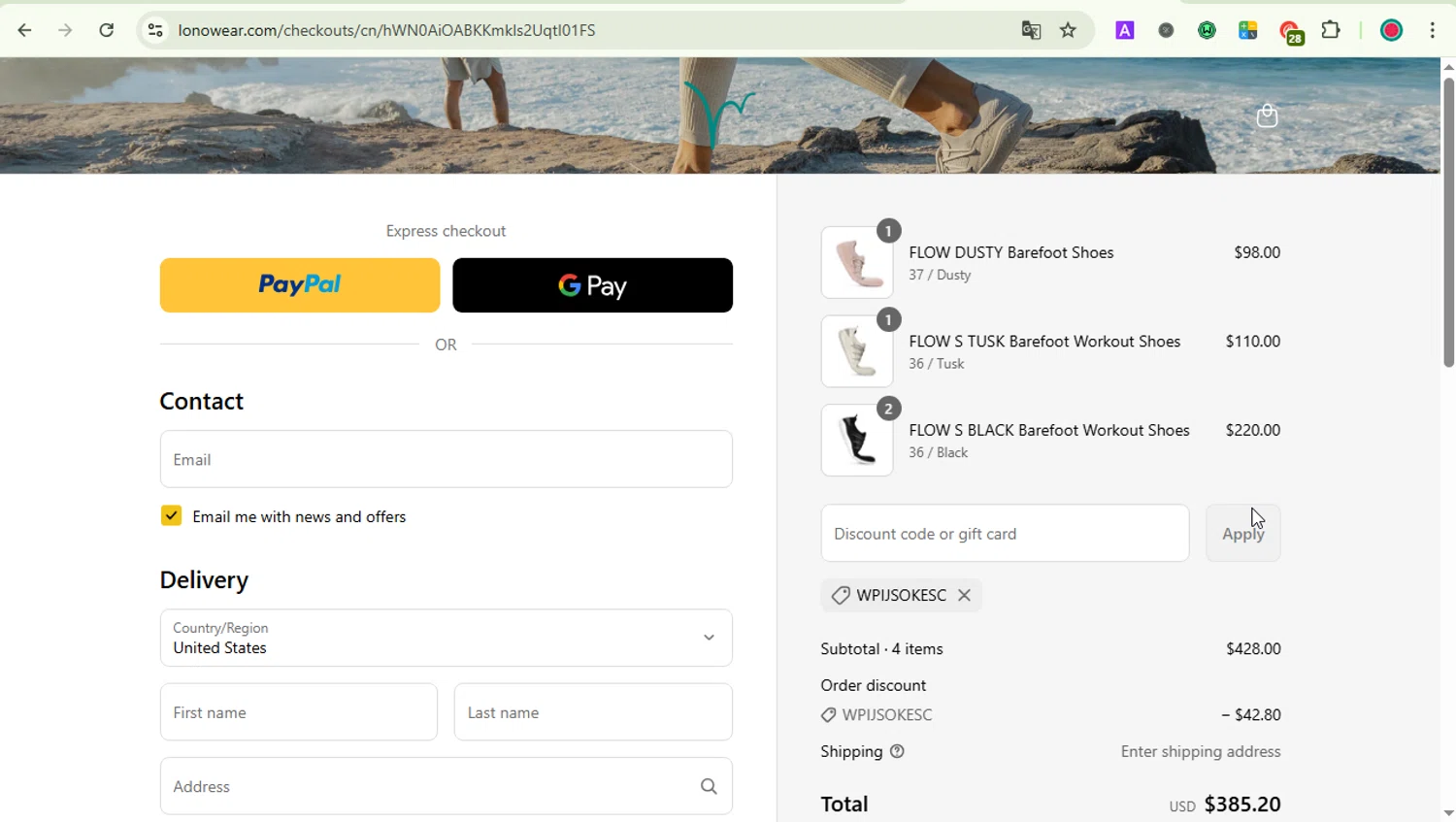 Lonowear discount code screenshot showing code WPIJSOKESC applied at Lonowear checkout page. Uploaded by SimplyCodes community member LOVECOUPON on Jul 2, 2025