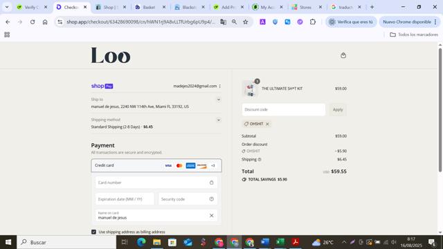 Loo Drops checkout page showing Loo Drops promo code box | Screenshot taken by SimplyCodes community member on Aug 16, 2025