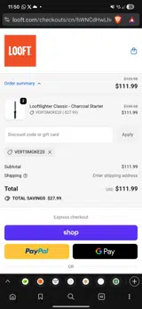 Vertsmoke20 coupon verification screenshot