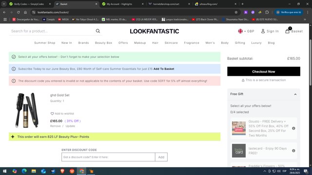 Lookfantastic checkout page showing Lookfantastic discount code box | Screenshot taken by SimplyCodes community member on Jun 29, 2025