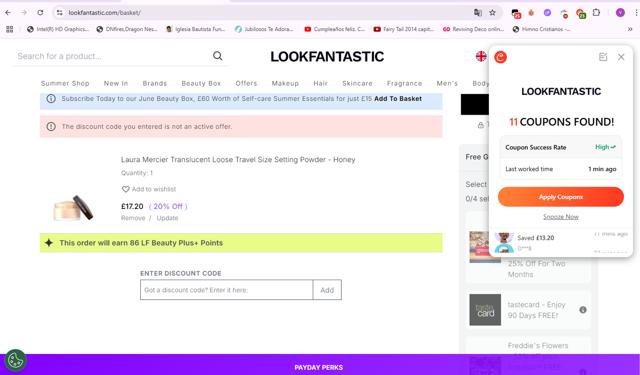 Lookfantastic UK checkout page showing Lookfantastic UK discount code box | Screenshot taken by SimplyCodes community member on Jun 28, 2025