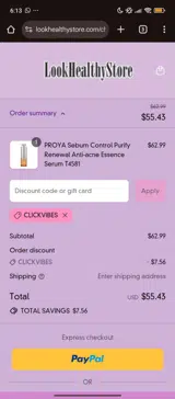 LookHealthyStore coupon verification screenshot